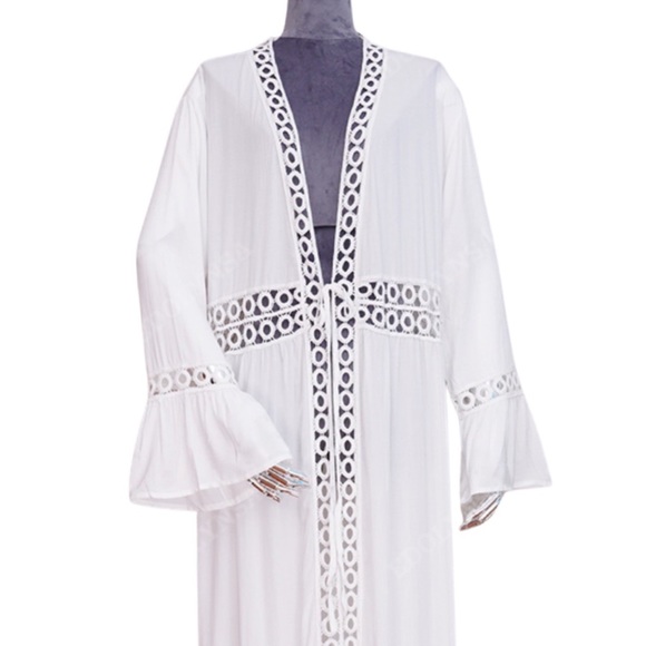 Boho Flowing White Cover Up Crochet Detail - Picture 9 of 16